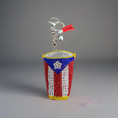 Puerto Rico flag Drum Bling Bling Keychain