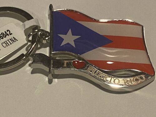 Puerto Rico Flag Keychain I Love PR Metal Key Ring Red White Blue 66842