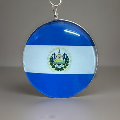 El Salvador Flag Keychain Round Double Ring Lobster Clasp Souvenir New