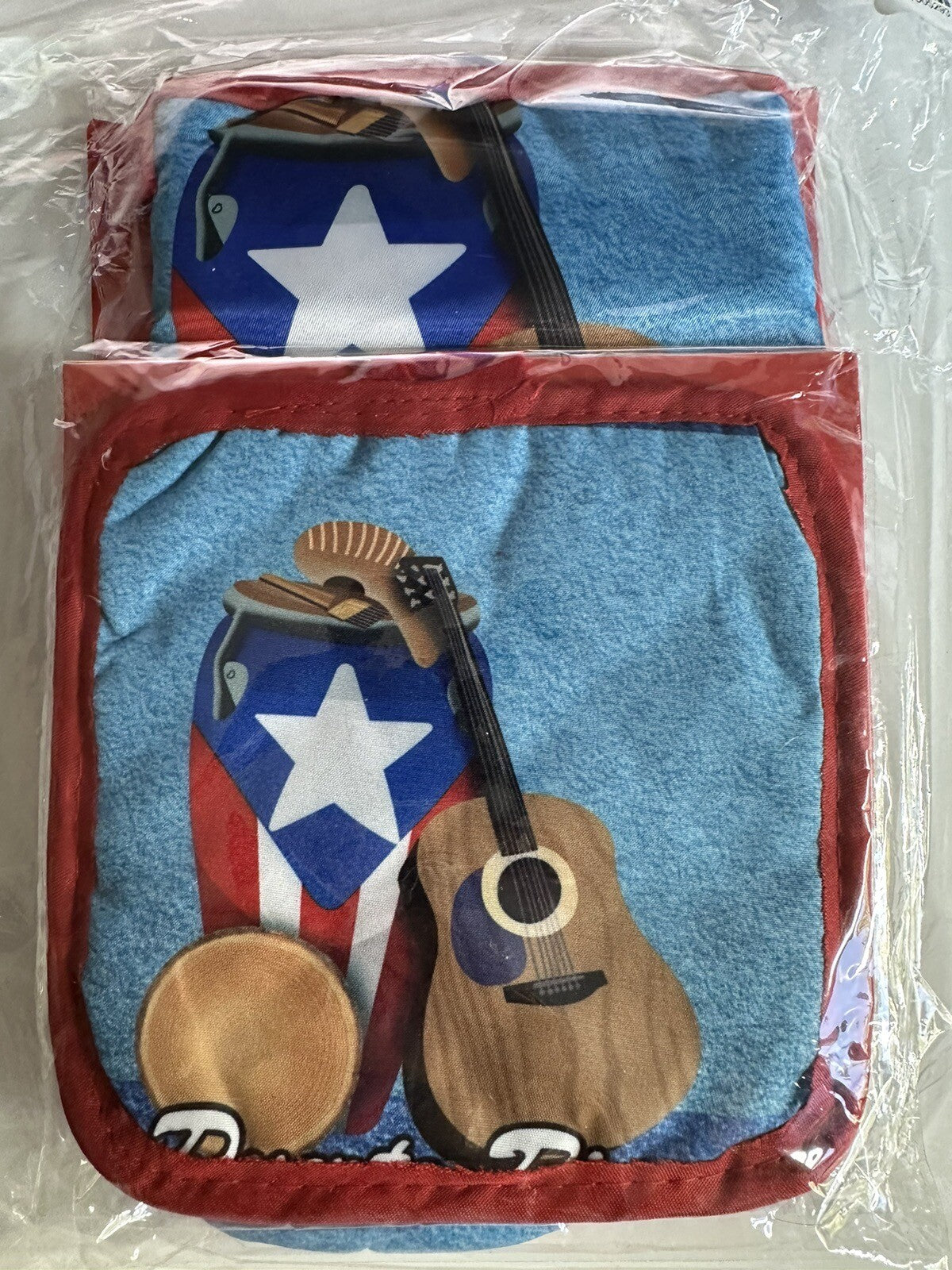 Puerto Rico Kitchen Pot Holder and Mitts 2 Piece Set Instrument 
