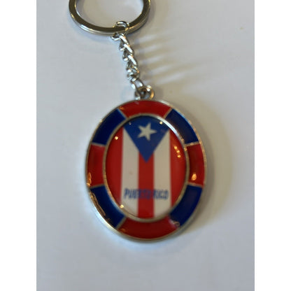 Puerto Rico Flag Keychain Multicolor Metal Oval Caribbean Souvenir Key Ring