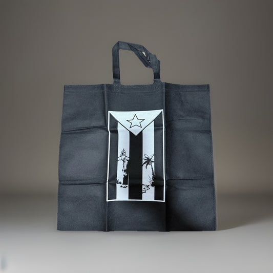 Puerto Rico Black Flag Reusable Bag Set of 2 Black White Shopping Totes 17x18.5