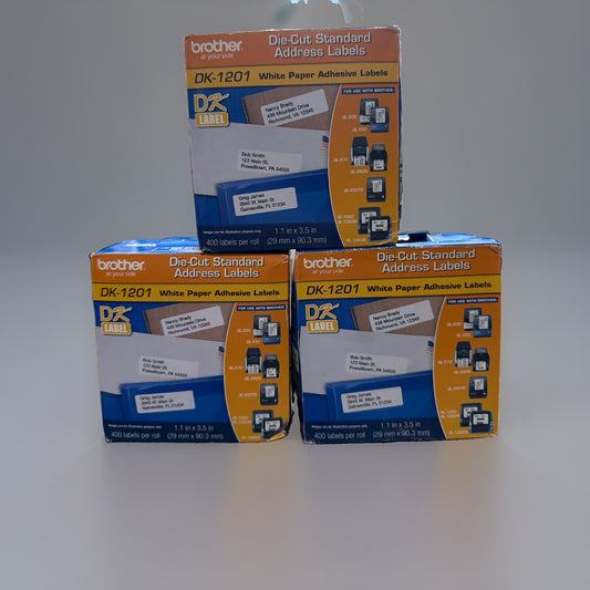 Brother DK-1201 (3-Pack) Die-Cut Standard Address Paper Label Rolls