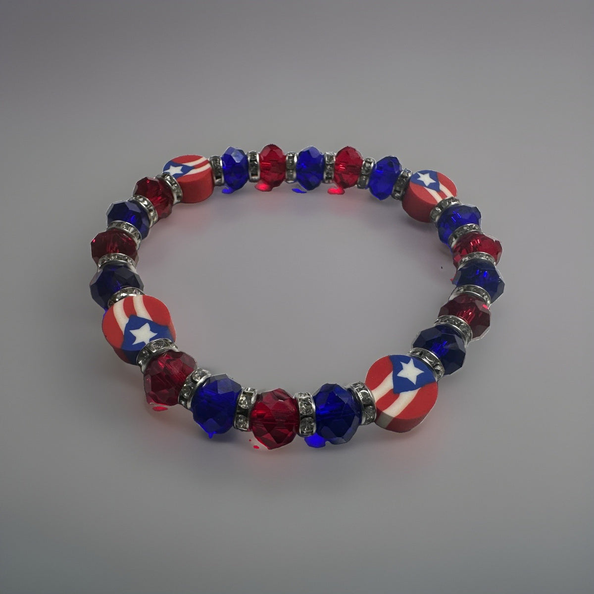 Puerto Rico Flag Beads Elastic Bangle Bracelet Red Blue White Heritage Jewelry
