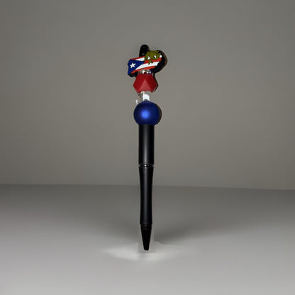 Puerto Rico Custom Handmade Beaded Pen PR Map with Flag and Coqui