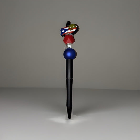 Puerto Rico Custom Handmade Beaded Pen PR Map with Flag and Coqui