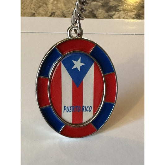 Puerto Rico Flag Keychain Multicolor Metal Oval Caribbean Souvenir Key Ring