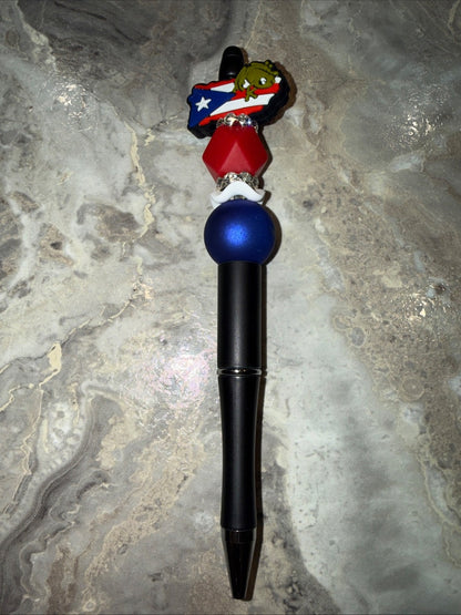 Puerto Rico Custom Handmade Beaded Pen PR Map with Flag and Coqui