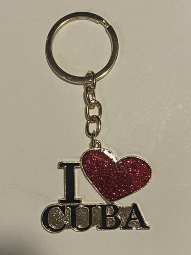 I Love Cuba Keychain with a Red Heart