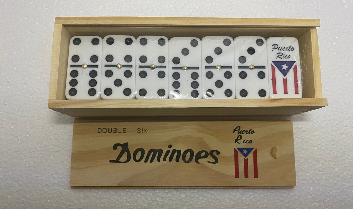 Puerto Rico Flag Dominoes Double six Boricua Wooden Box New