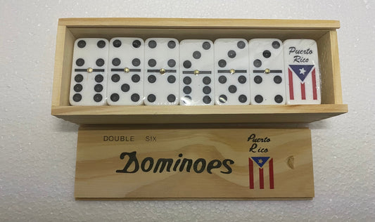 Puerto Rico Flag Dominoes Double six Boricua Wooden Box New