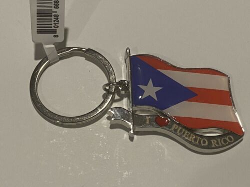 Puerto Rico Flag Keychain I Love PR Metal Key Ring Red White Blue 66842