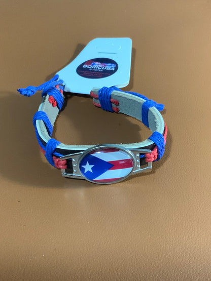 Puerto Rico Flag Leather Bracelet Oval