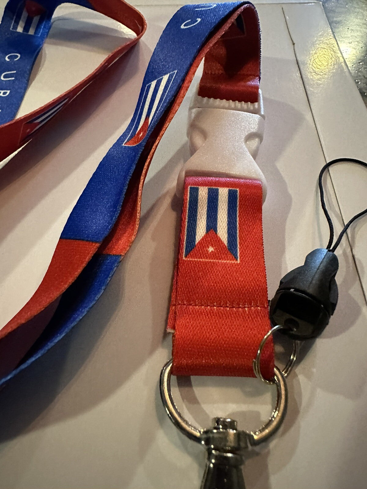 Cuba Flag Landyard with Id Holder White Clip