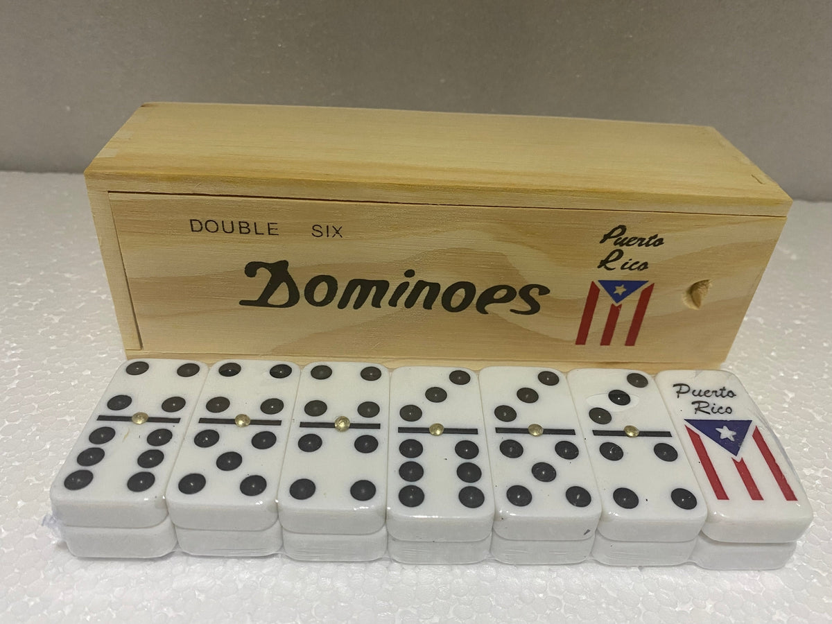 Puerto Rico Flag Dominoes Double six Boricua Wooden Box New