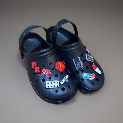 Puerto Rico Black Slides Shoe Charms Set Women Size 9 Boricua Accessories