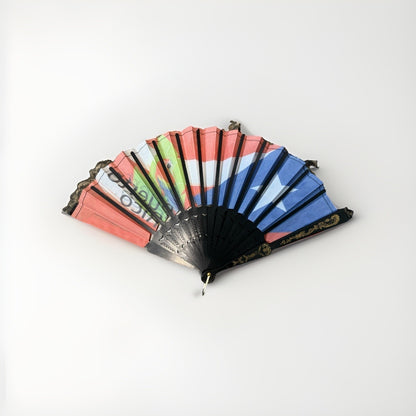 Puerto Rico Flag Decorative Hand Fan Folding Lace Trim Parrot Boricua Decor