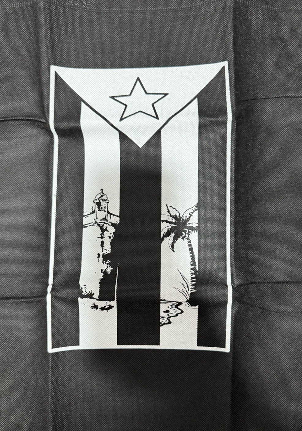 Puerto Rico Black Flag Reusable Bag Set of 2 Black White Shopping Totes 17x18.5