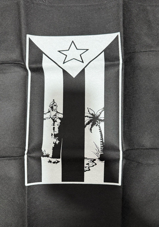 Puerto Rico Black Flag Reusable Bag Set of 2 Black White Shopping Totes 17x18.5