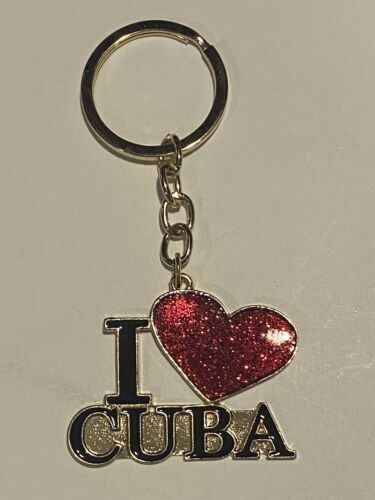 I Love Cuba Keychain with a Red Heart