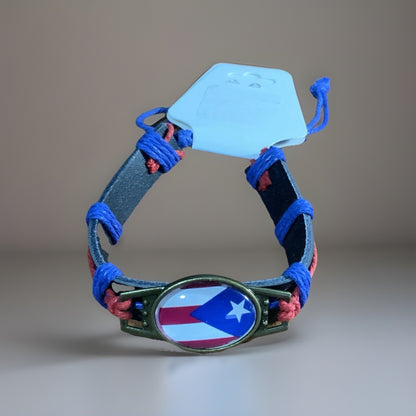 Puerto Rico Flag Leather Bracelet Oval