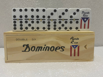 Puerto Rico Flag Dominoes Double six Boricua Wooden Box New