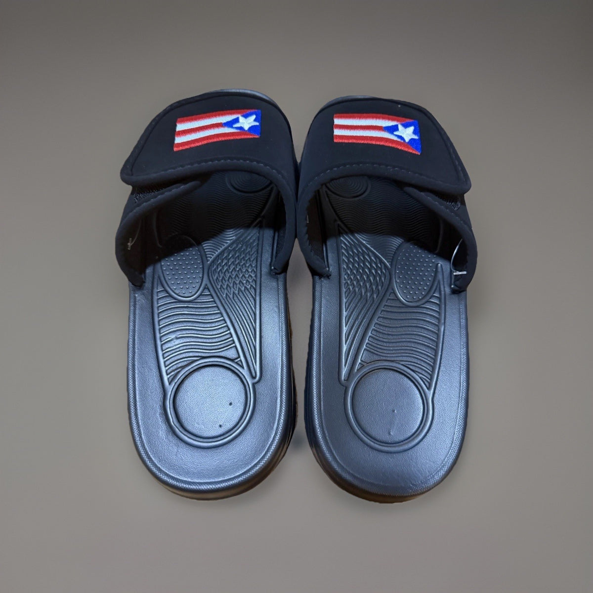 Puerto Rico Flag Mens Black Rubber Slide Sandals Shoes Size 10 Casual Summer