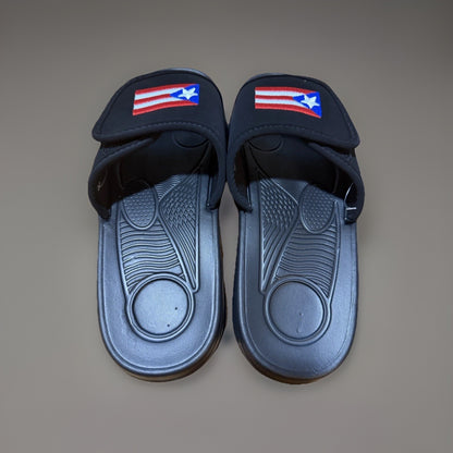 Puerto Rico Flag Mens Black Rubber Slide Sandals Shoes Size 10 Casual Summer