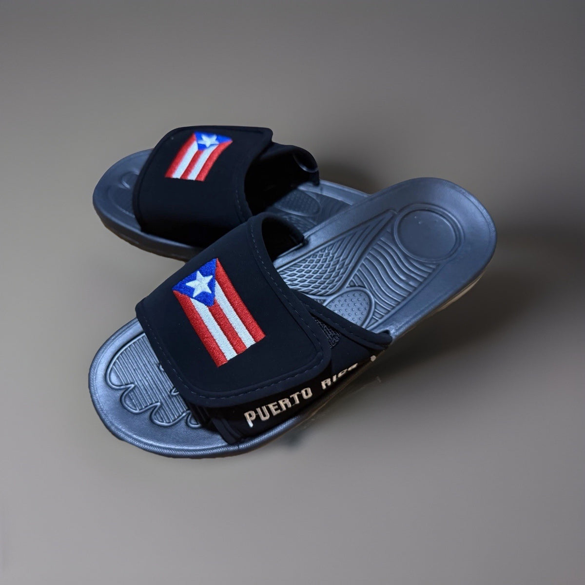 Puerto Rico Flag Mens Black Rubber Slide Sandals Shoes Size 10 Casual Summer