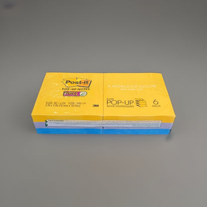 Post-it Super Sticky Pop-Up Notes 3x3 Random Color 6 Pack 90 Sheets 654-SSNO