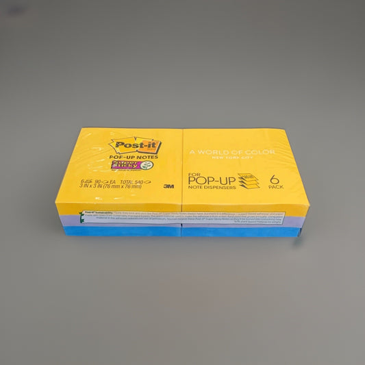 Post-it Super Sticky Pop-Up Notes 3x3 Random Color 6 Pack 90 Sheets 654-SSNO