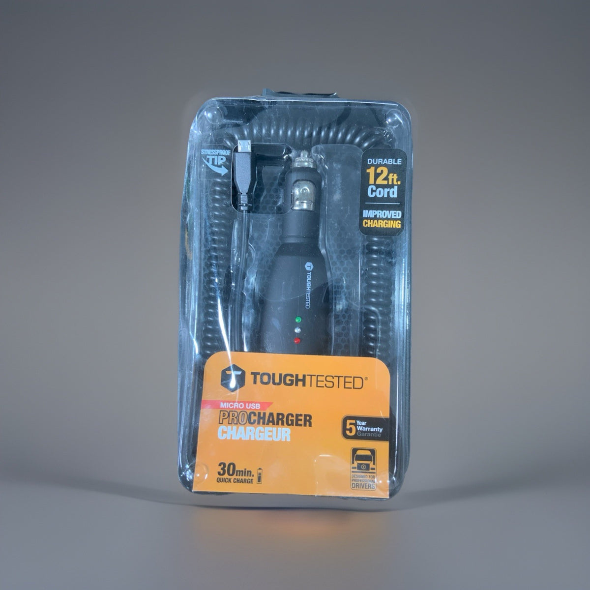 ToughTested Pro Car Charger PCTT-MICRO Micro USB 12ft Quick Charge Cable Black