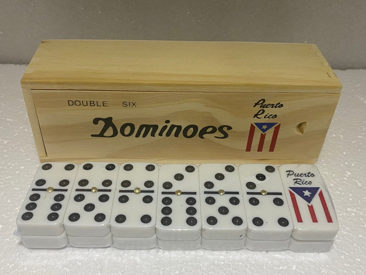 Puerto Rico Flag Dominoes Double six Boricua Wooden Box New