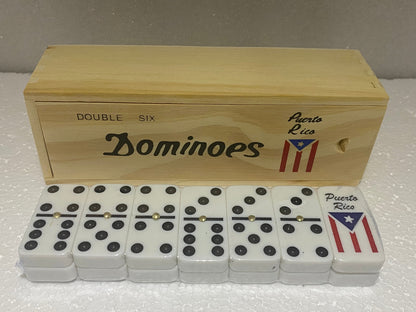 Puerto Rico Flag Dominoes Double six Boricua Wooden Box New