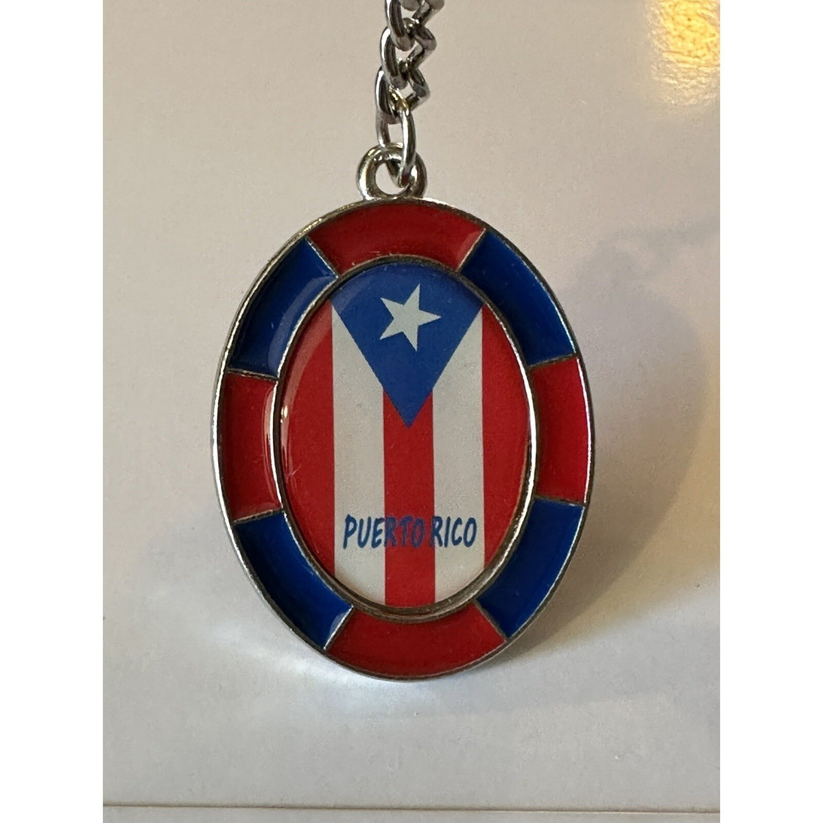 Puerto Rico Flag Keychain Multicolor Metal Oval Caribbean Souvenir Key Ring