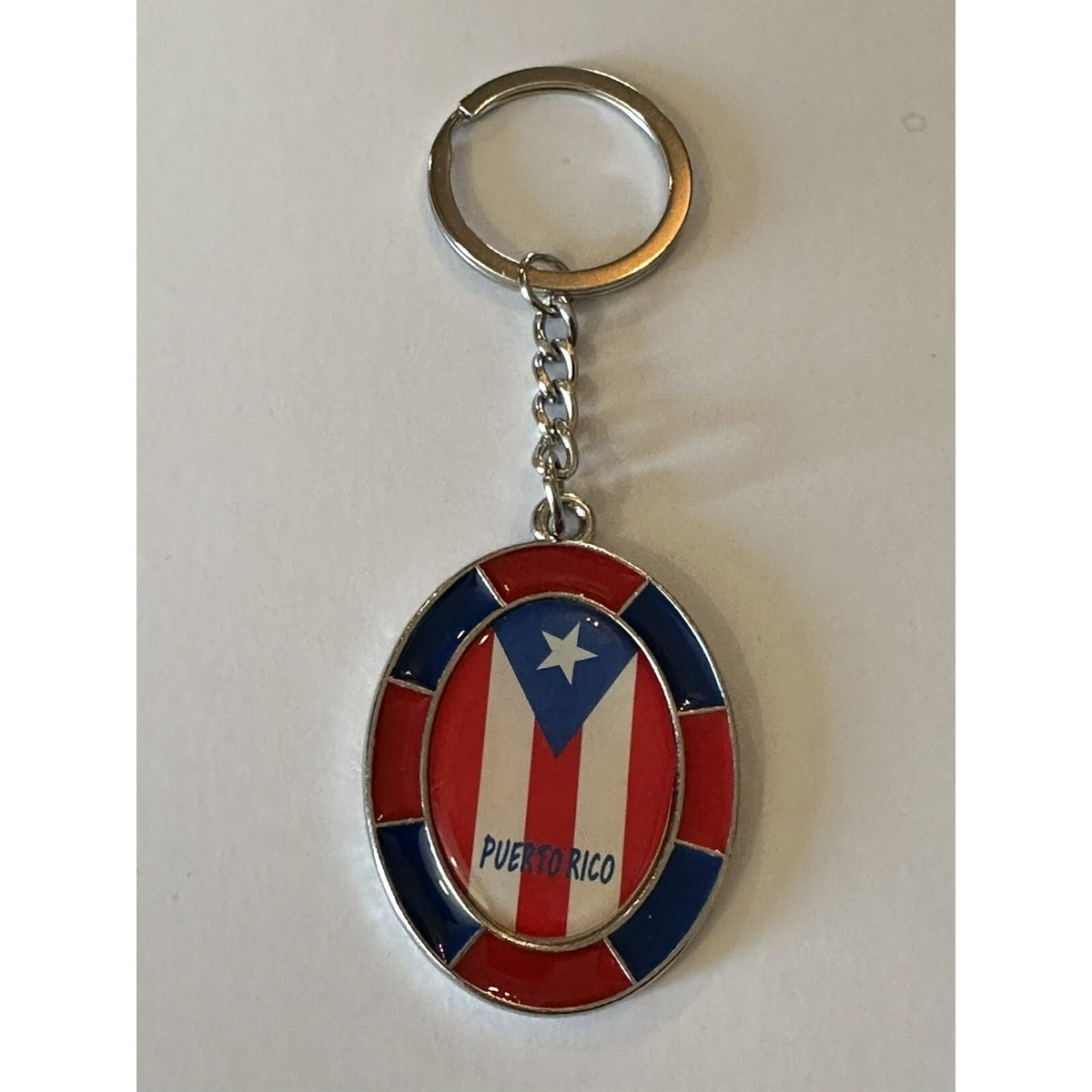 Puerto Rico Flag Keychain Multicolor Metal Oval Caribbean Souvenir Key Ring