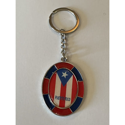 Puerto Rico Flag Keychain Multicolor Metal Oval Caribbean Souvenir Key Ring