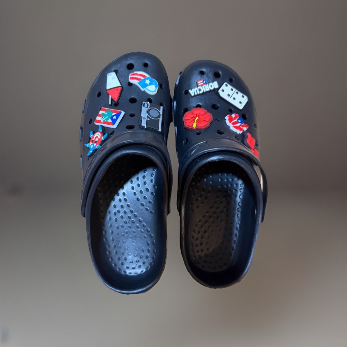 Puerto Rico Black Slides Shoe Charms Set Women Size 9 Boricua Accessories