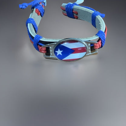 Puerto Rico Flag Leather Bracelet Oval