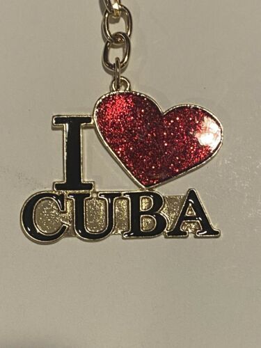 I Love Cuba Keychain with a Red Heart
