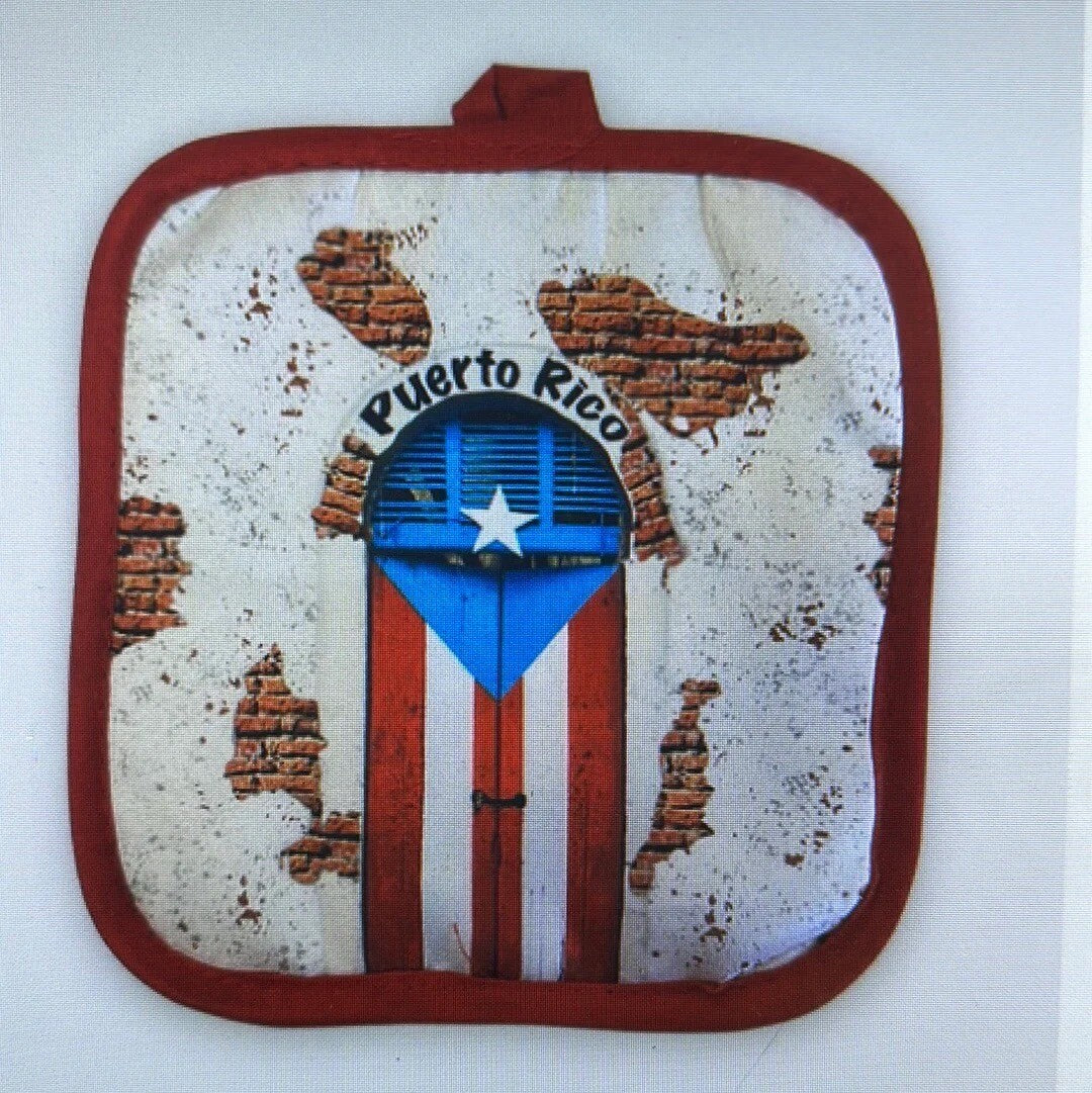 Puerto Rico Kitchen Pot Holder and Mitts 2 Piece Set Puerta 