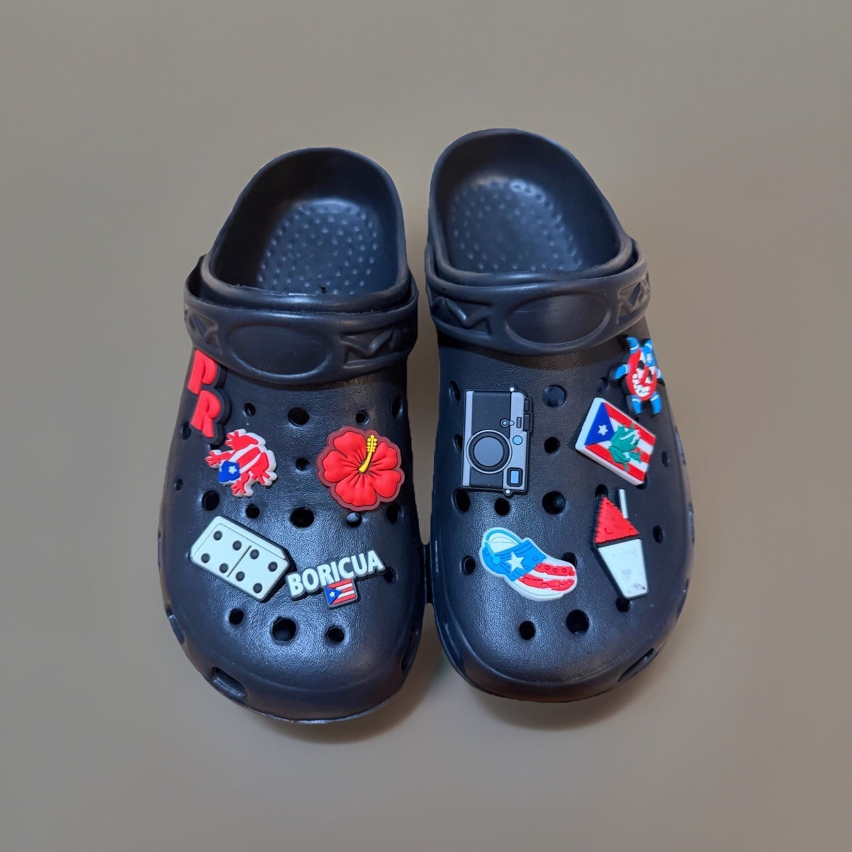 Puerto Rico Black Slides Shoe Charms Set Women Size 9 Boricua Accessories