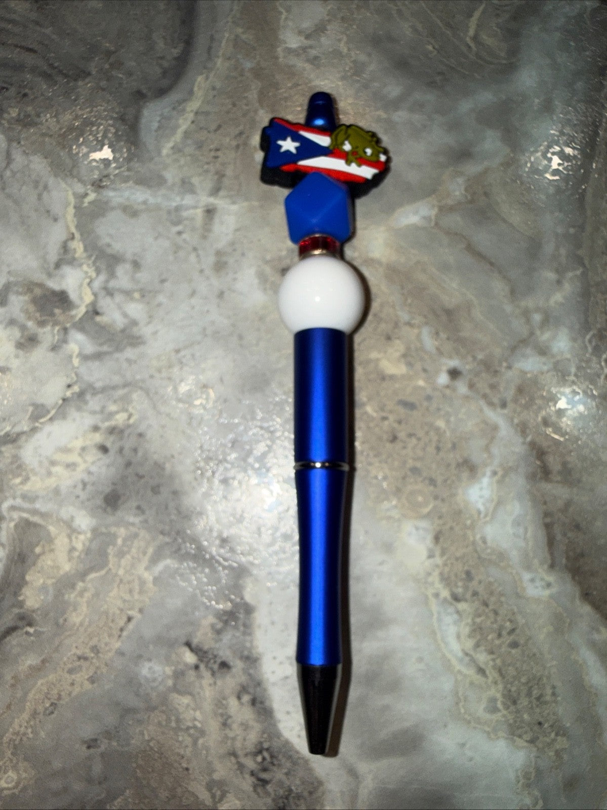 Puerto Rico Custom Handmade Beaded Pen PR Map with Flag and Coqui
