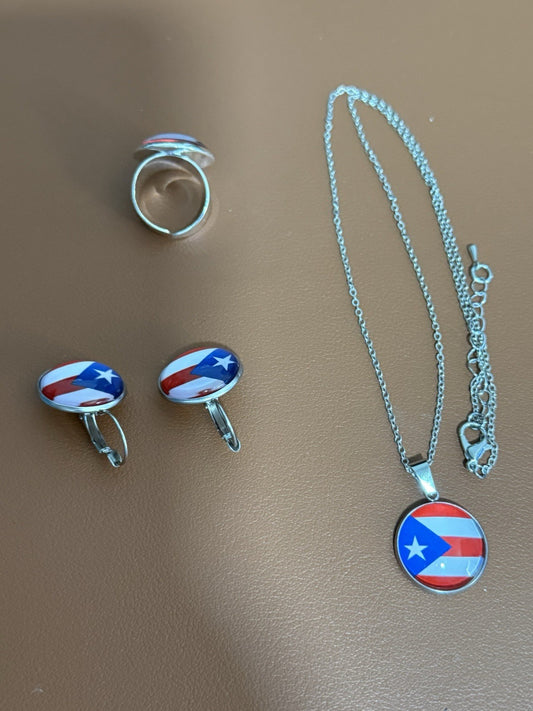 Puerto Rico Flag Jewelry Set Lot Set of 3 pieces