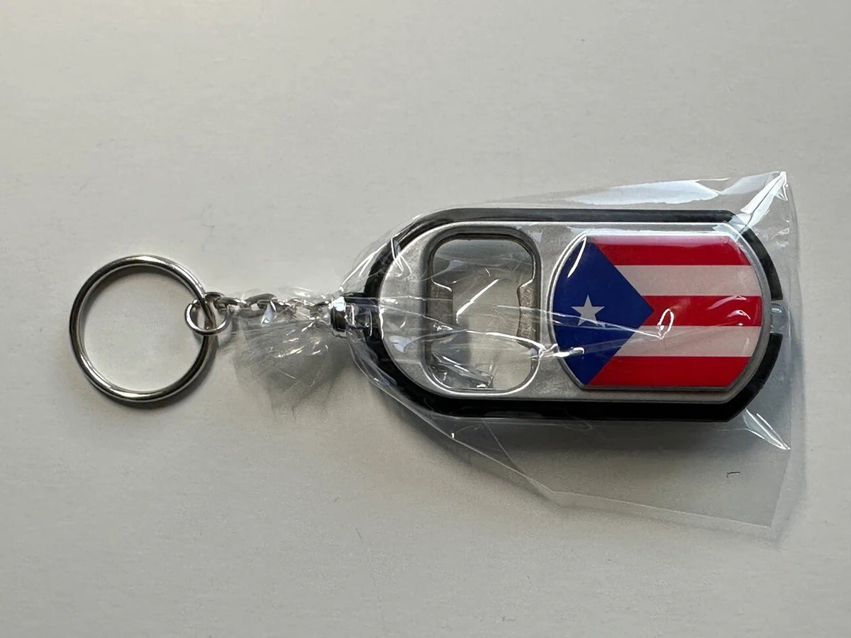 Puerto Rico Keychain with Led Light, Can Opener 