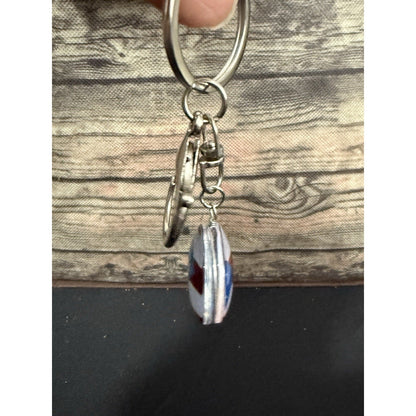 Puerto Rico Round Flag Keychain Metal Lobster Clasp Red White Blue Boricua