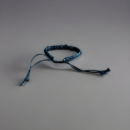 Puerto Rico Black Leather Bracelet with A Round Flag