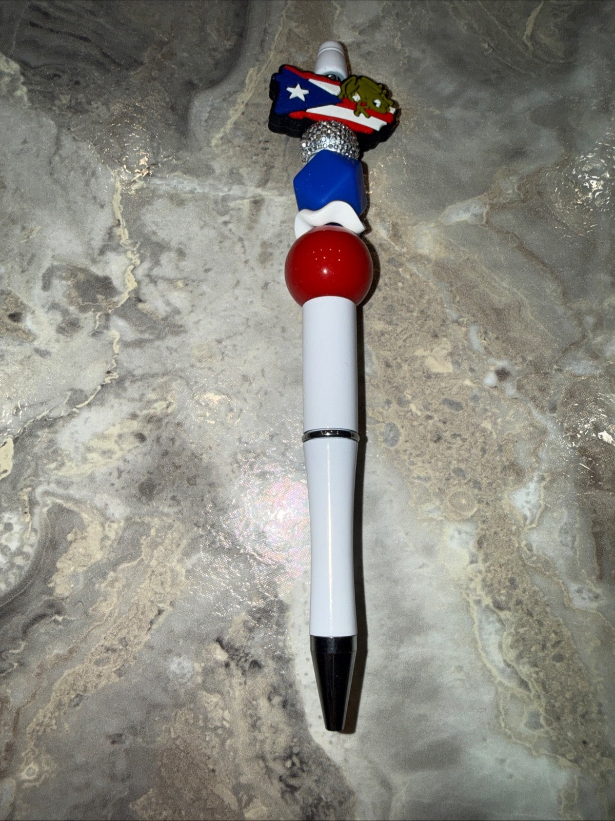 Puerto Rico Custom Handmade Beaded Pen PR Map with Flag and Coqui