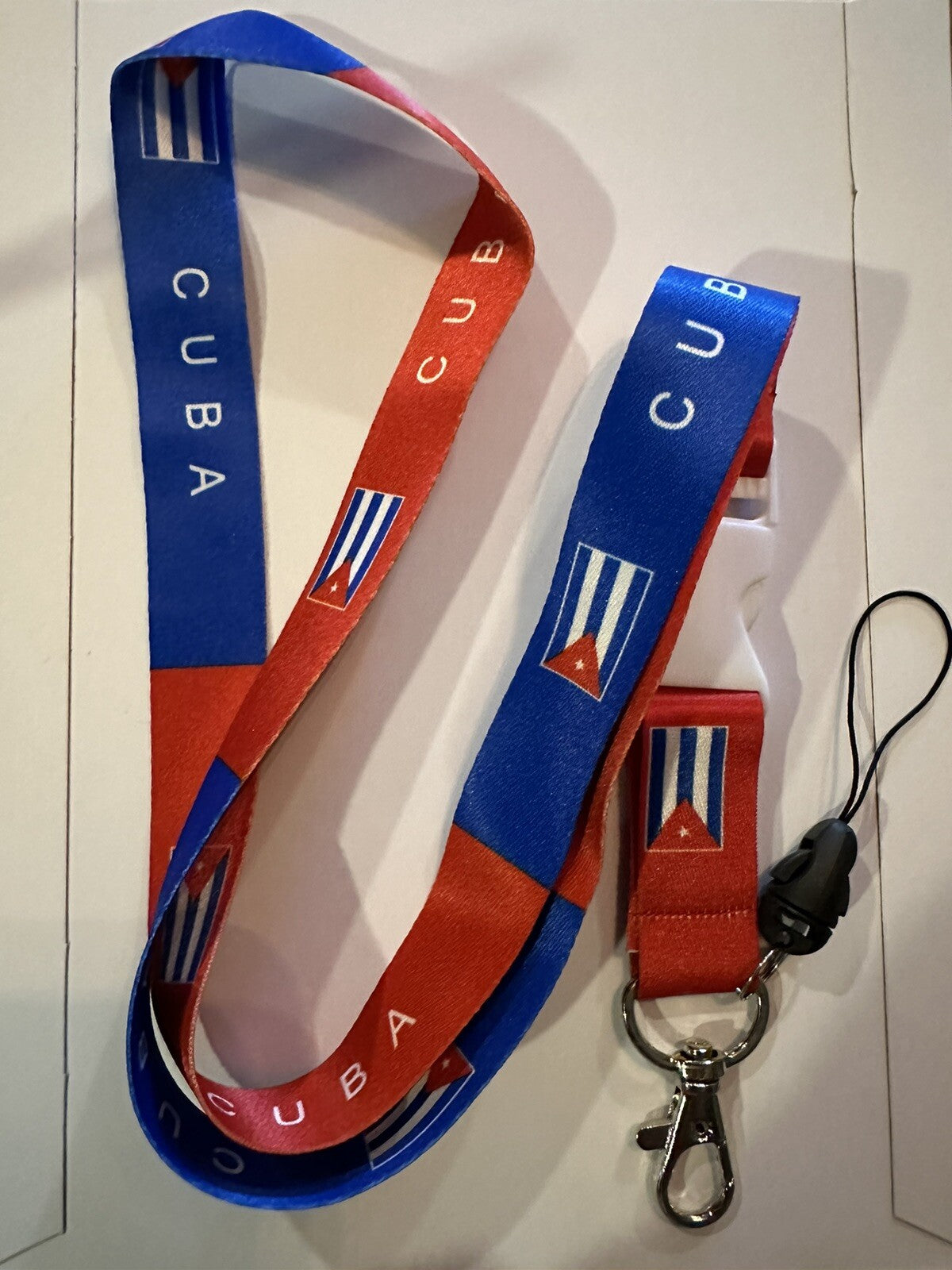 Cuba Flag Landyard with Id Holder White Clip