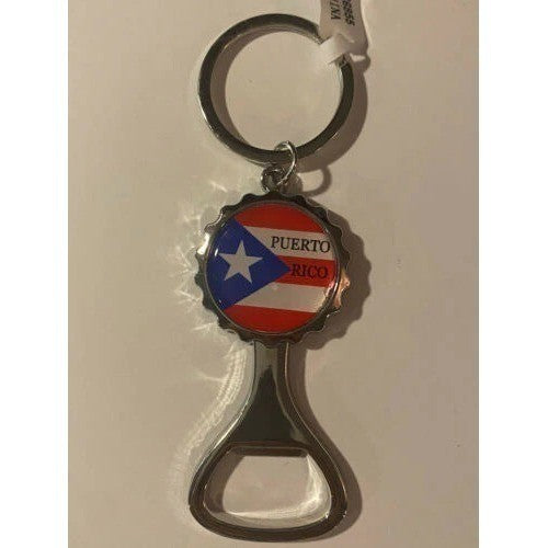 Puerto Rico Flag Bottle Opener Keychain Silver Tone Metal Souvenir Accessory